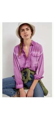 Anthropologie Pilcro Joelle Relaxed Shirt Mulberry Small Top boho